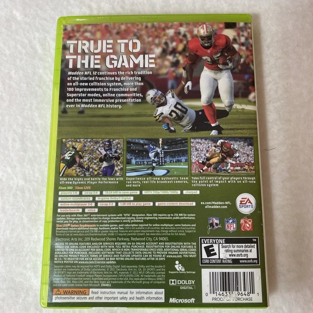 EA Sports Madden NFL 12 Xbox 360 Football Sports Video Game 2011 No Manual